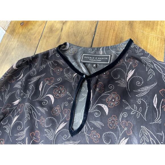 DOUBLE D RANCH Floral Brown Sheer Cottage Core Size Medium Boho - Picture 2 of 10